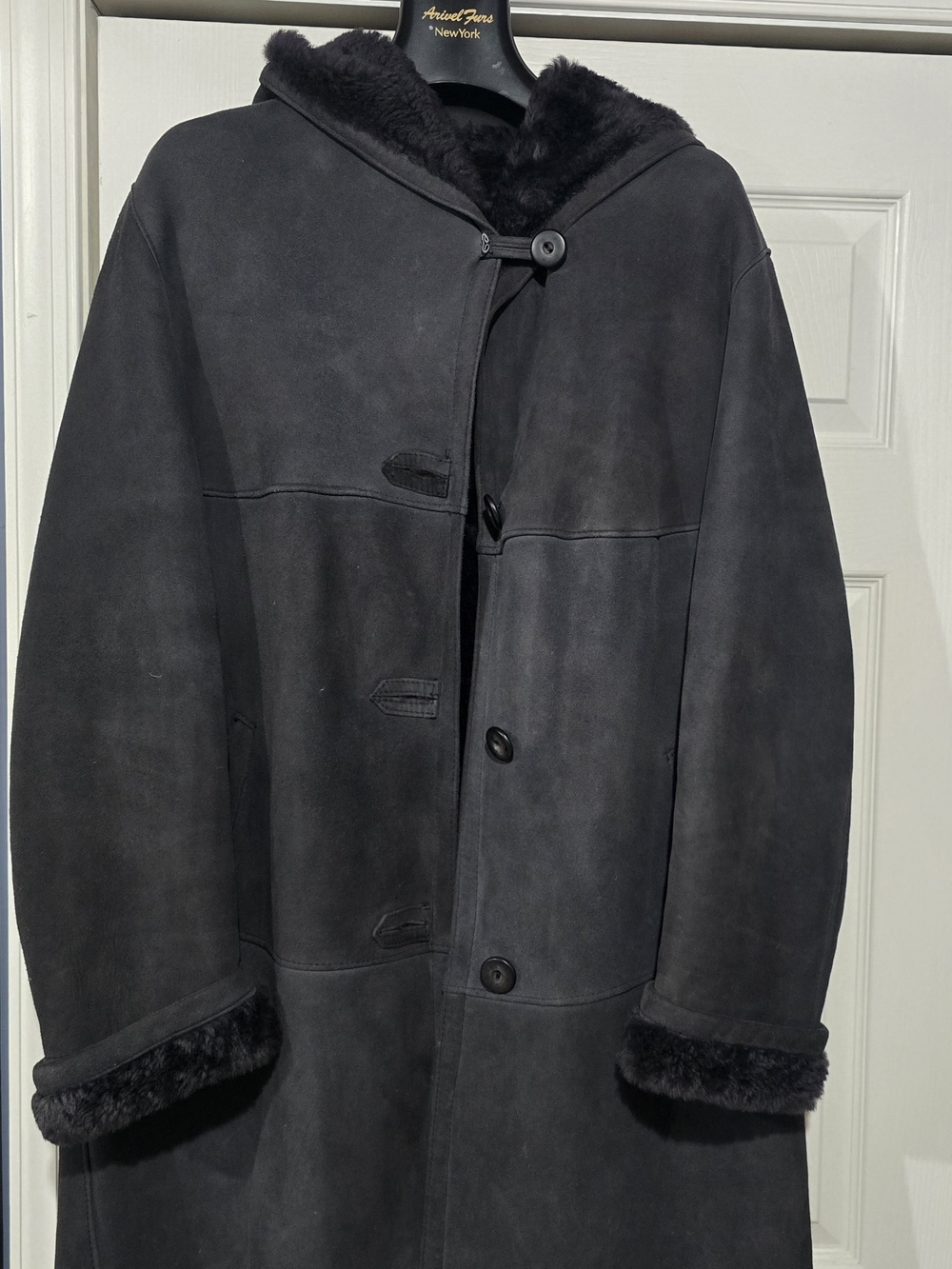 Women's Charcoal Shearling Hooded Coat